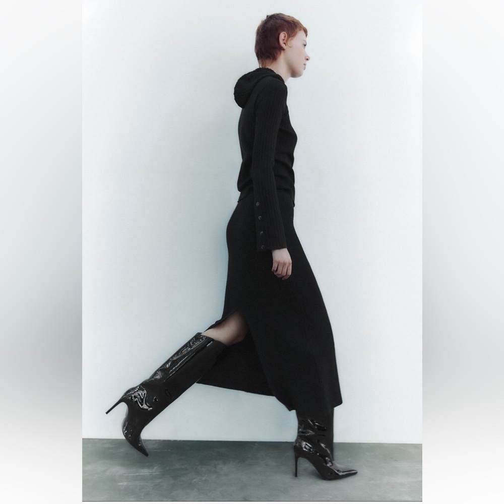 ZARA patent heeled knee high boots